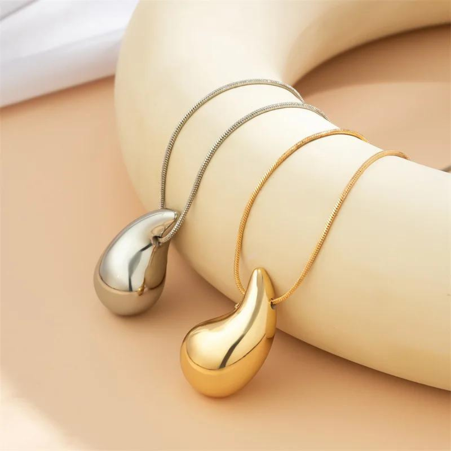 Große Wassertropfen-Halskette - Goldene Halskette mit Wassertropfen-Anhänger