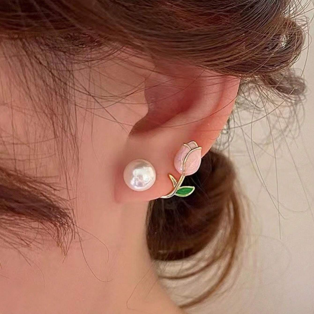 Ohrringe mit Tulpenperlen - Ohrringe mit lila Blumenperlen