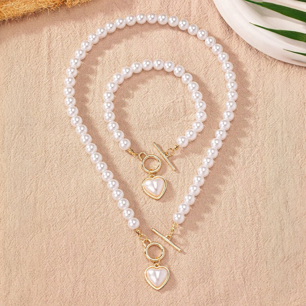 Lara – Halsketten- und Armband-Set Herz Perlé