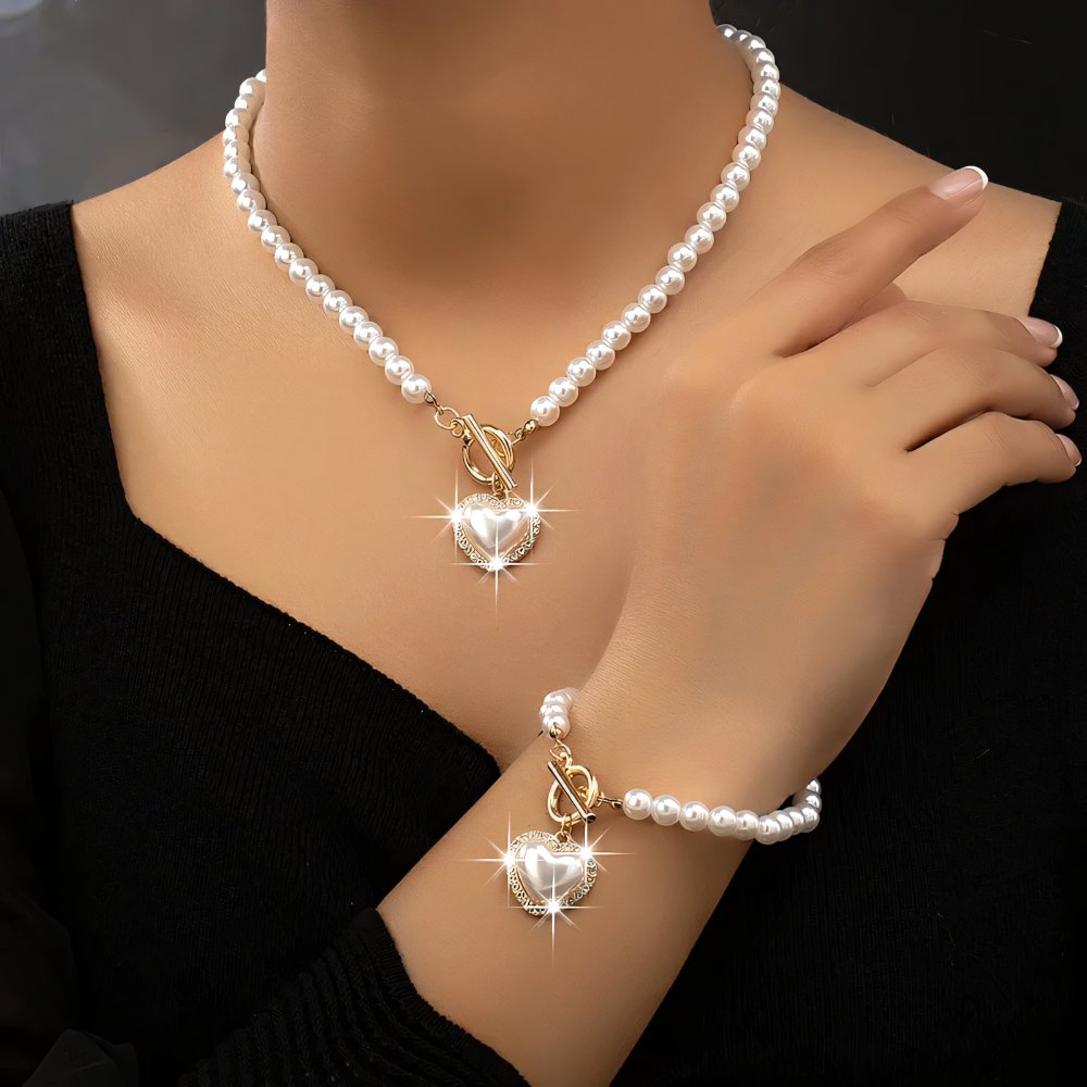 Lara – Halsketten- und Armband-Set Herz Perlé