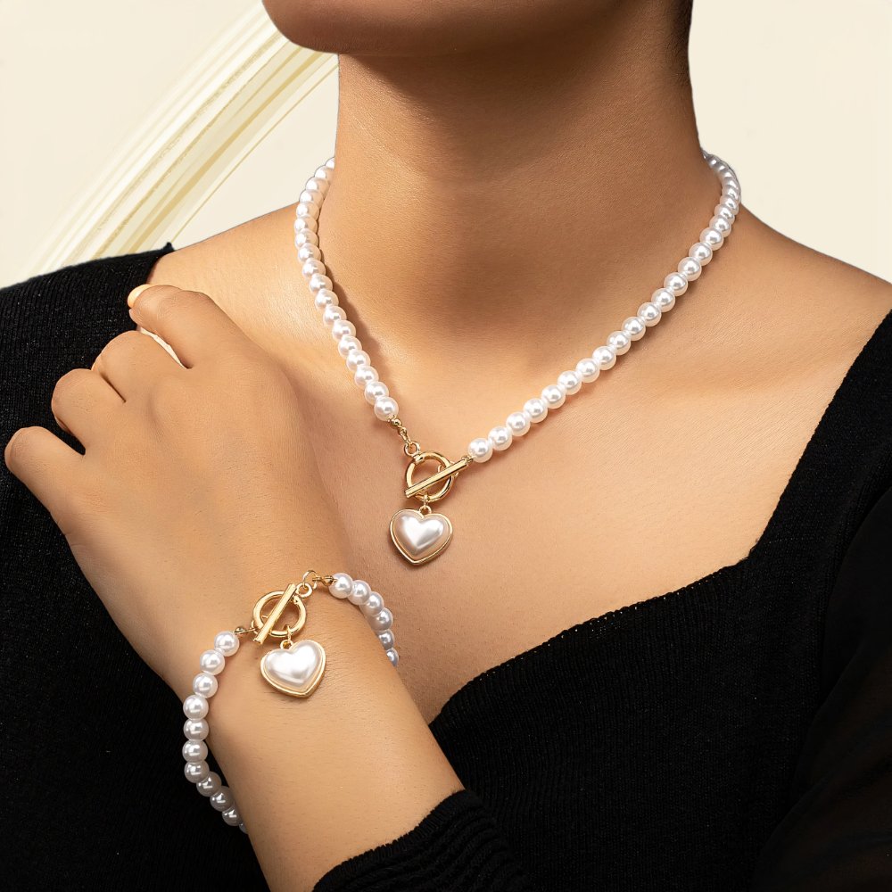 Lara – Halsketten- und Armband-Set Herz Perlé