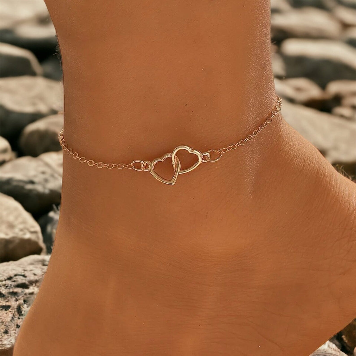 Minimalistische Herz-Fußkette - Fußkette mit Herzgliedern