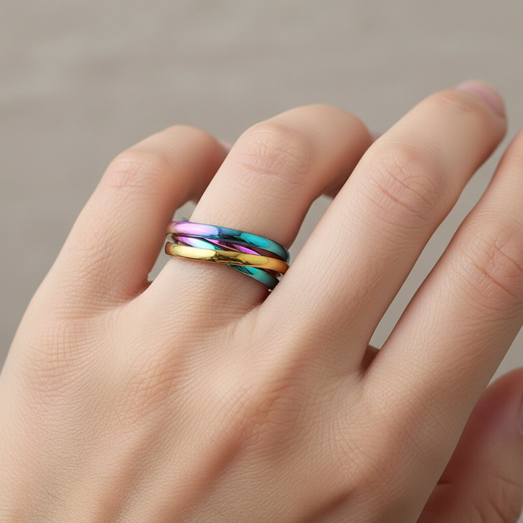 Sansen – Paar Ringe aus Titanstahl mit drei Ringen