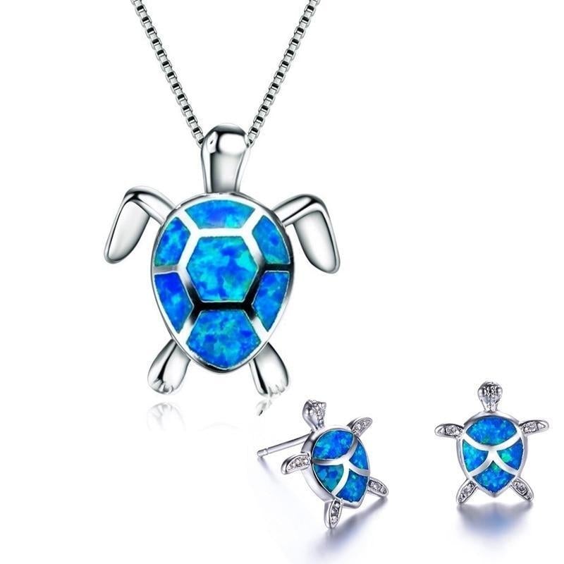 Kailea – Set aus Opal- und Silber-Schildkröten-Schmuck (Halskette + Ohrringe)